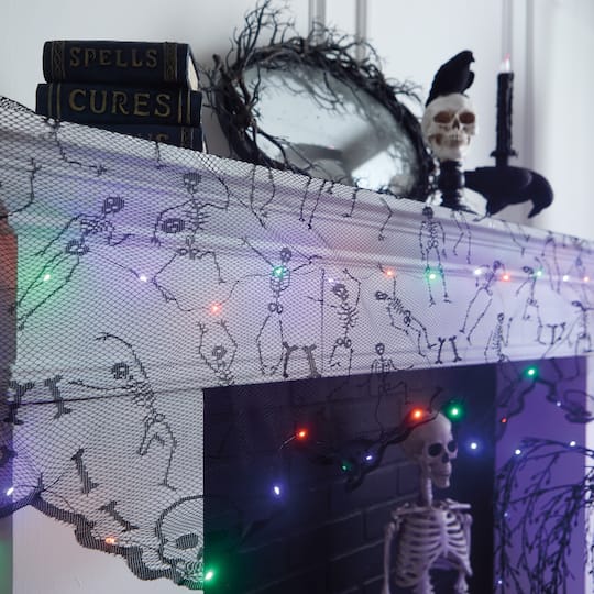 96" Spiderweb & Skeletons LED Lighted Mantel Scarf by Ashland®